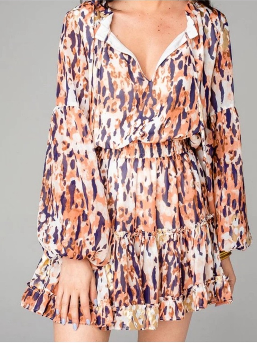 BUDDY LOVE Zozo Metallic Animal Print Boho Dropwaist Dress Size Medium